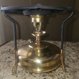 Brass Single-Burner Camping Stove with Black Support Frame